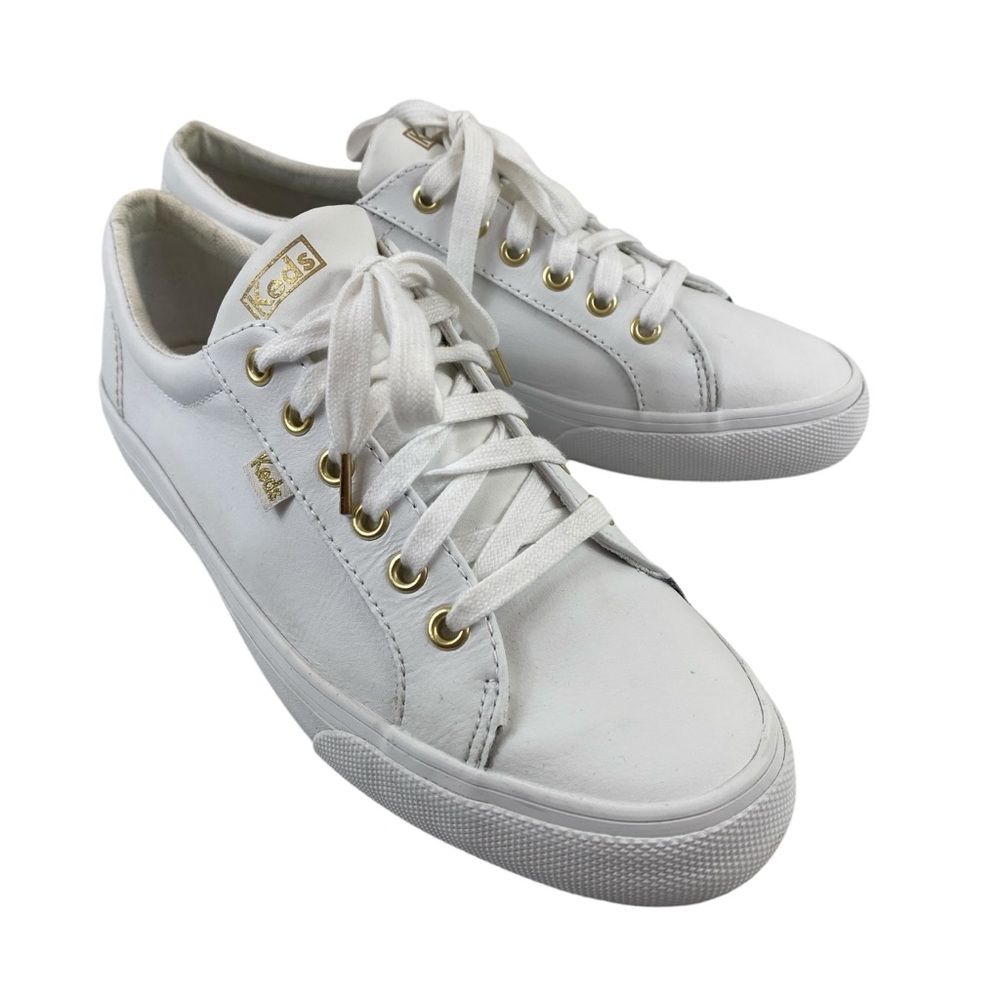 Keds Women’s Jump Kick White Gold Accents Leather Lace Up Casual Athletic Shoe